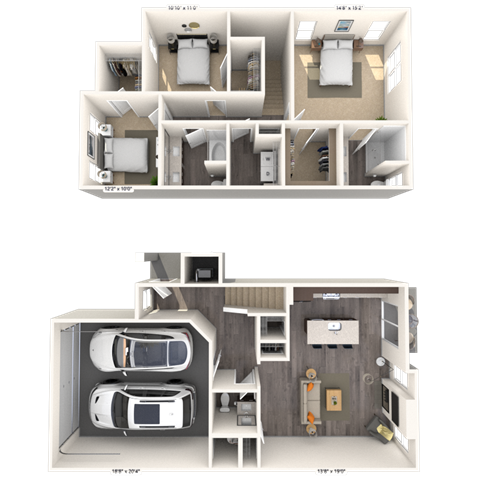 Floor plan for 3 beds, 2.5 baths, 1565 sqft
